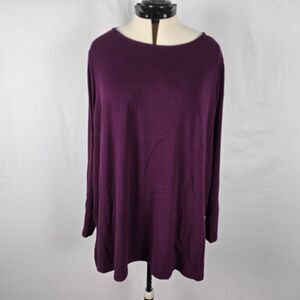 Lane Bryant Long Sleeve T-Shirt Women's 26 / 28 Purple Round Neckline Ruffles